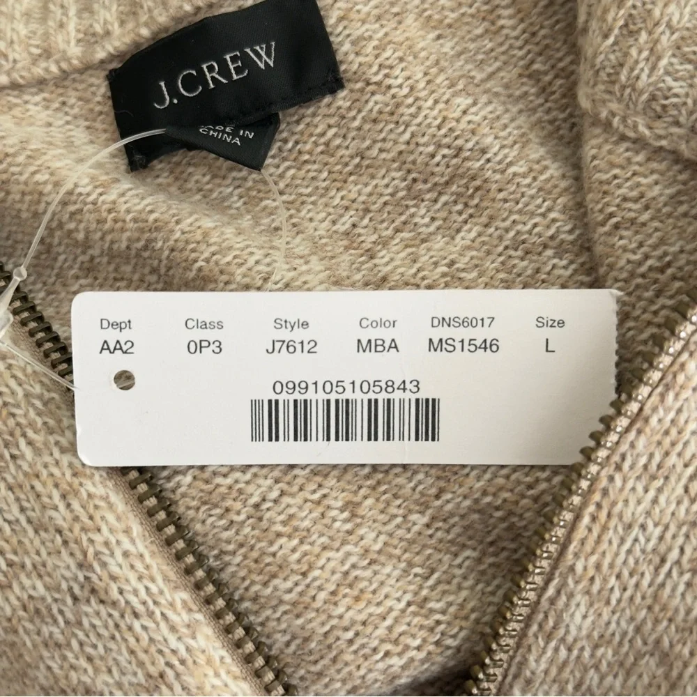 NWT Men’s J. Crew Tan Merino Wool Blend  1/4 Zip Pullover Sweater Jumper